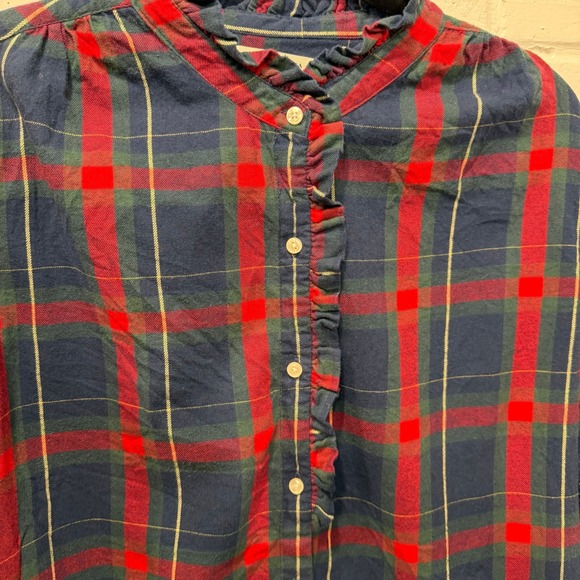 Trovata Birds of Paradis Tartan Plaid Michelle Button Down Shirt Ruffle Lrg Xmas - Picture 9 of 14